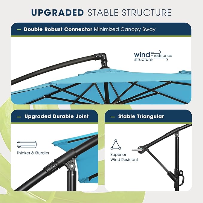 wikiwiki 10ft Patio Umbrella with Base Included, Outdoor Offset Cantilever Umbrella with Sandbag Base for Backyard, Garden and Pool, Easy to Tilt and Crank, Sky Blue - Image 4