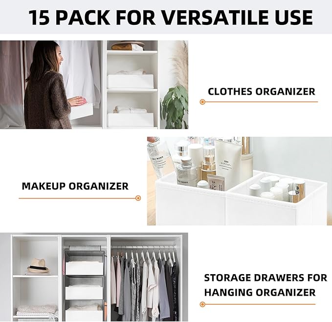 Criusia Closet Drawer Organizer Clothes, 15 Pack White Dresser Organizer - Image 6