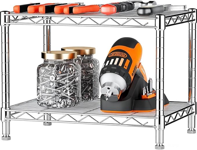 Xcity Storage Shelves, 2 Tier Heavy Duty Metal Shelving Unit with Wheels, 700 LBS Capacity Adjustable Steel Wire Shelf Organizer for Pantry, Kitchen, Garage, 14" D x 24" W x 20" H, Chrome - Image 3