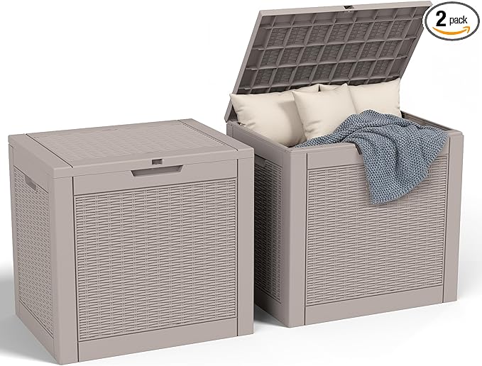 32 Gallon Outdoor Storage Box, Large Resin Deck Box for Patio Cushions, Garden Tools, Pool Accessories, Waterproof and Lockable Design, Storage Bench for Backyard & Deck(Gray) by Unknown