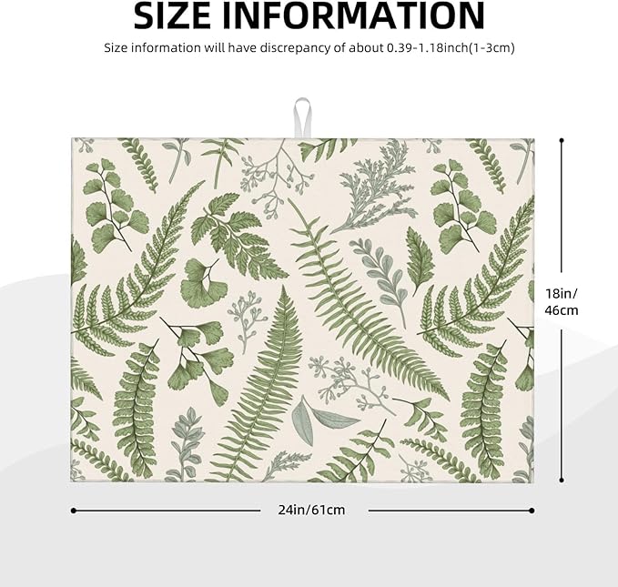 Vintage Botanical Leaves Dish Drying Mat - Image 3