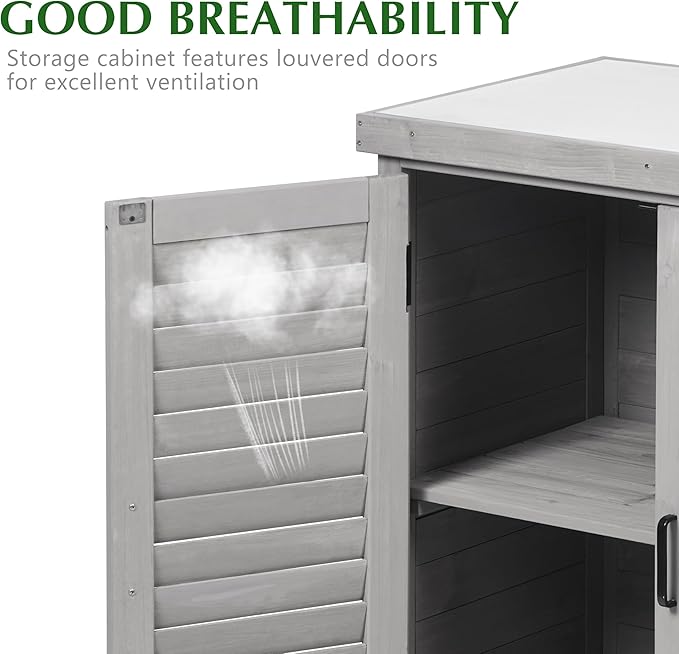 Outdoor Storage Cabinet & Potting Bench Table with Metal Top, Wooden Patio Furniture, Garden Workstation (Accent Grey, 36x31x17in) - Image 6