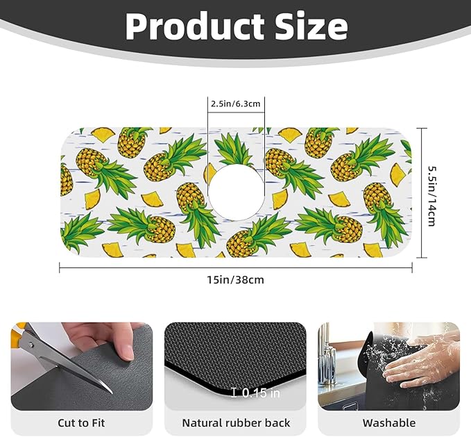 Pineapple Summer Pineapples Kitchen Sink Splash Guard Faucet Mat Super - Image 2