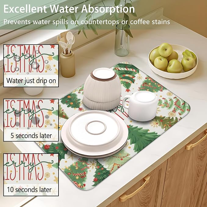 Christmas Dish Drying Mat for Kitchen Counter 2 Pack - Image 5