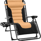 Best Choice Products Oversized Padded Zero Gravity Chair, Folding Outdoor Patio Recliner, XL Anti Gravity Lounger for Backyard w/Headrest, Cup Holder, Side Tray, Polyester Mesh - Tan by BestChoiceProducts