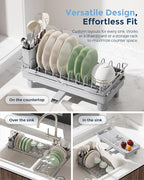 Nacial 2-in-1 Small Dish Drying Rack Fits 14''–21.8'' Sink, Dish Drainers - Image 4