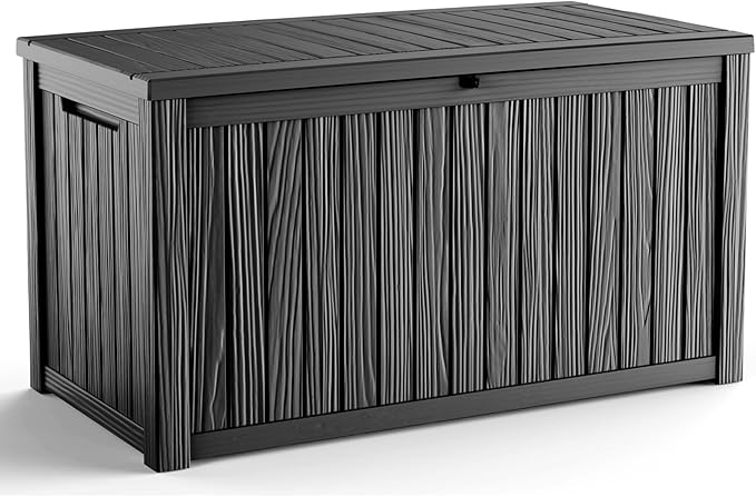 200 Gallon Outdoor Deck Box, Lockable Waterproof Outdoor Storage Boxes For Garden Tools,Indoor Cushions,Accessories Outside Storage Resin Weatherproof Container(Black) by MAIUSCOLI