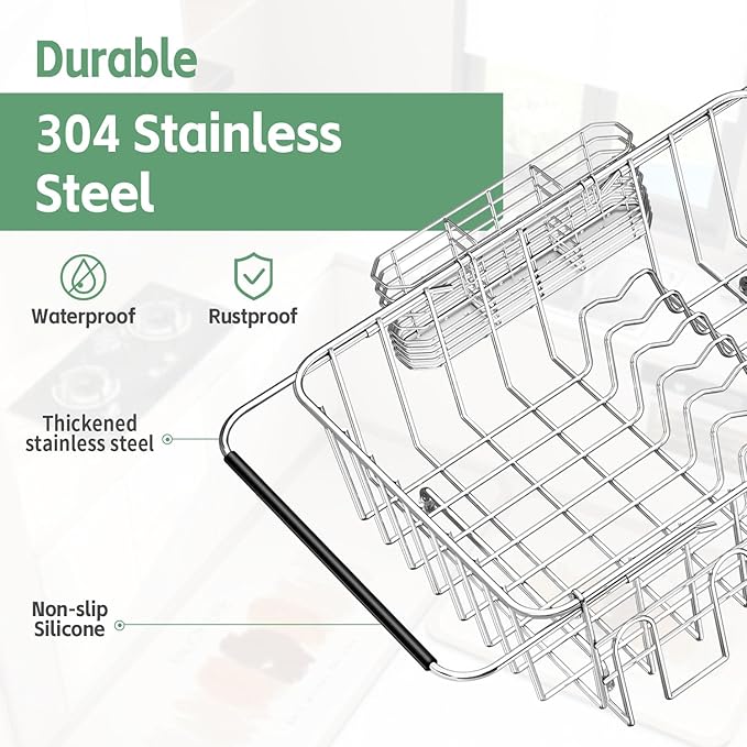 Dish Drying Rack in Sink, Extendable Stainless Steel Dish Drainers - Image 5