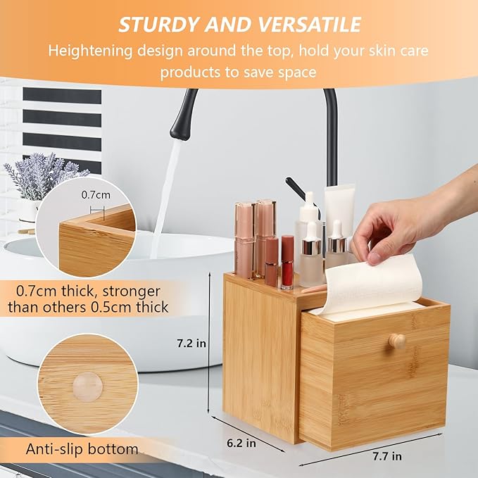 Disposable Face Towel with Bamboo Drawer Storage Box - Image 3
