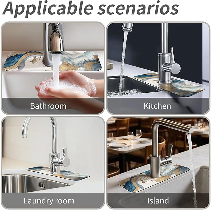 Kitchen Sink Splash Guard，Natural blue and gold marble Faucet Mat Sink - Image 7