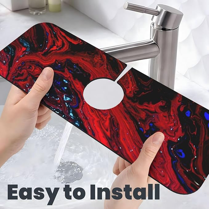 Red marble Kitchen sink faucet pad, strong water absorption, anti slip - Image 6