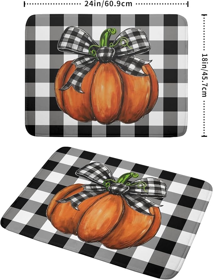 Fall Pumpkin Dish Drying Mat for Kitchen Counter Black White Buffalo Check - Image 2