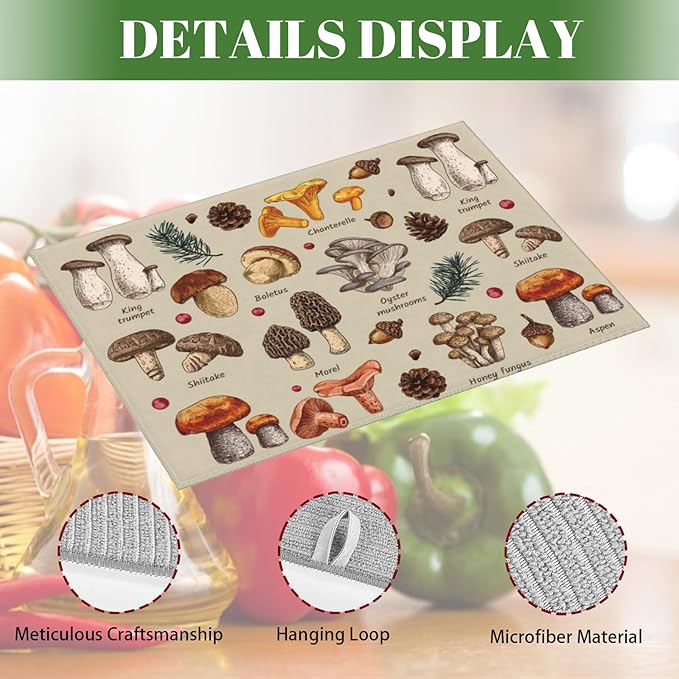 Mushroom Dish Drying Mats For Kitchen Counter XL Microfiber Kitchen Drying Mat - Image 3
