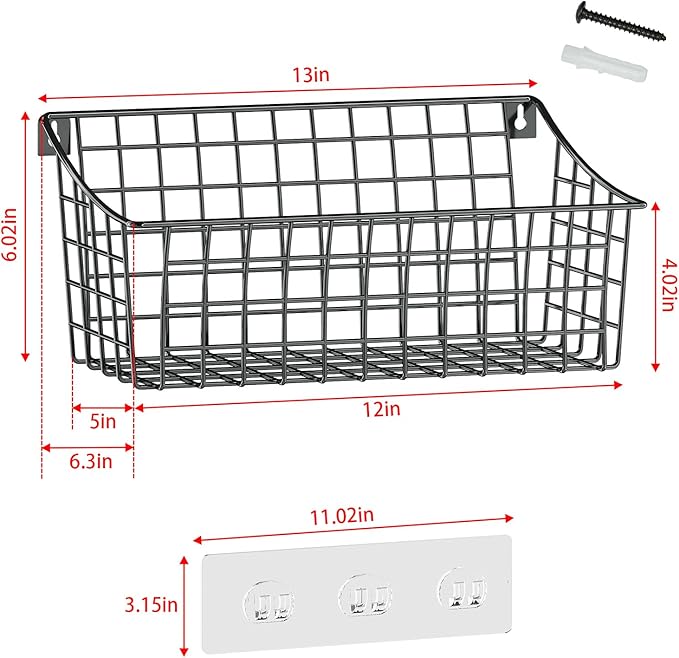 2 Pack Wall Hanging Baskets for Organizing, Large Metal Wire Basket - Image 4