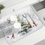Winter Forest Dish Drying Mat for Kitchen Counter Silvery White Pine Trees Snow - Image 8
