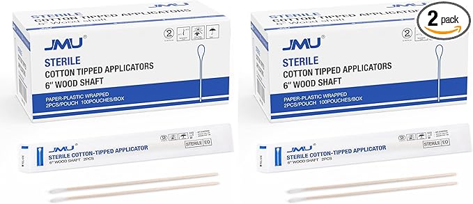 JMU 6 Inch Sterile Cotton Tipped Applicators, Wood Shaft Medical Swabs by JMU