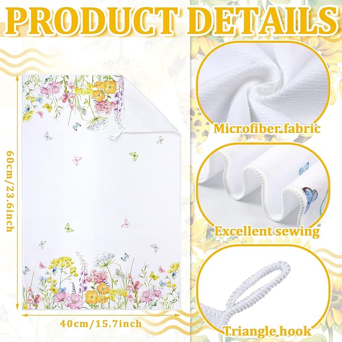 Bencailor 4 Pcs Pink Floral Kitchen Towels Pink and White Flower Hand Dish - Image 5