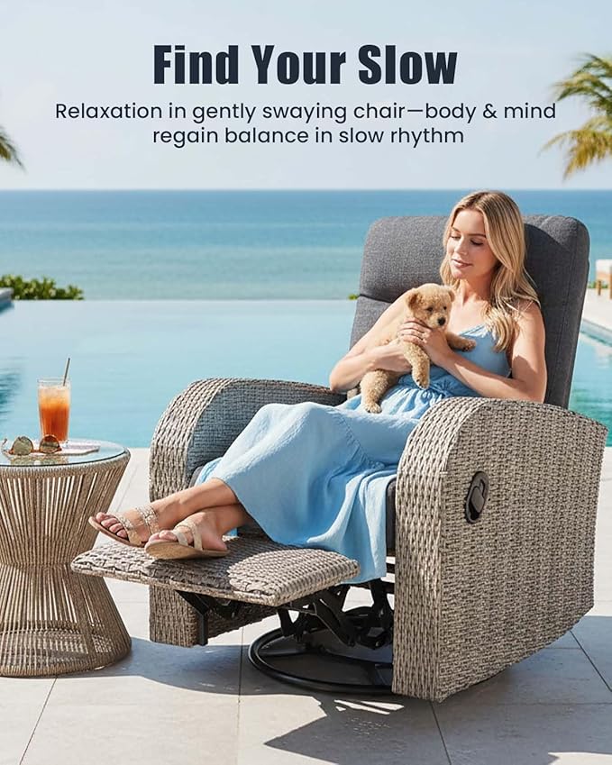 Outdoor Swivel Recliner Chair Set of 2, All-Weather Wicker Reclining Patio Chair with Adjustable Backrest and Footrest - Image 3