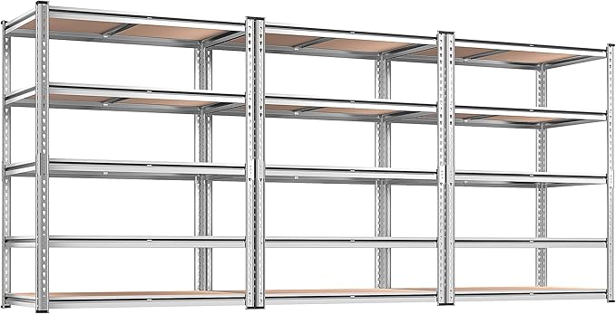 REIBII 2020LBS Garage Shelving Heavy Duty Metal Shelving 5 Tier Storage Shelves, Metal Shelves for Basement, Warehouse, Pantry, Closet, Kitchen, 72" H x 35.55" W x 16" D, Galvanized, 3 Pack by REIBII