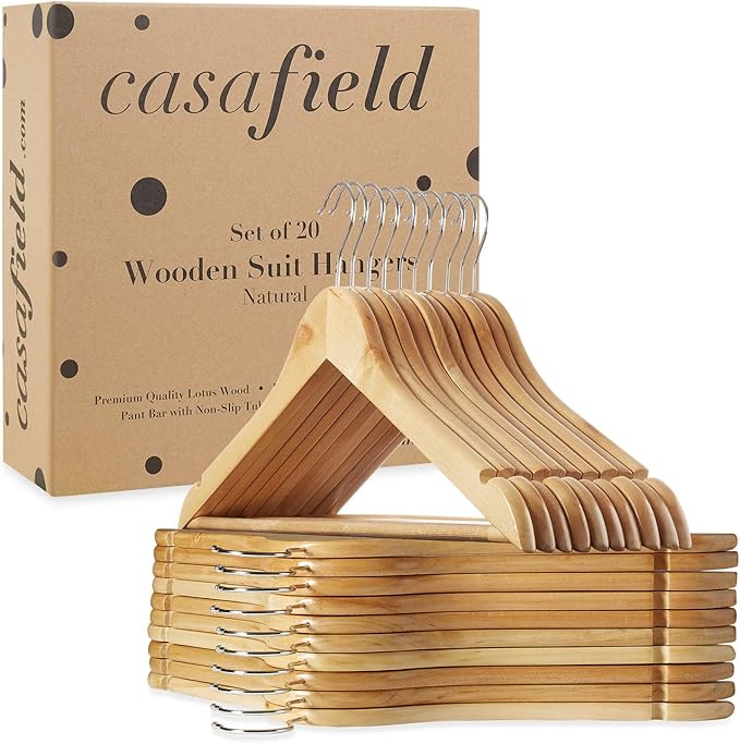 Casafield - 20 Natural Wooden Suit Hangers - Premium Lotus Wood - Image 6