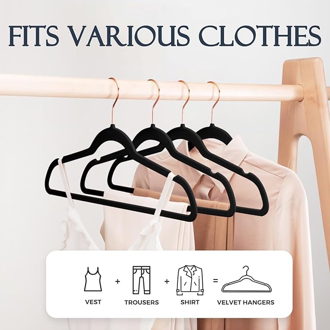 HOUSE DAY Black Velvet Hangers 20 Pack, Premium Non-Slip Felt Clothes, Sturdy - Image 3