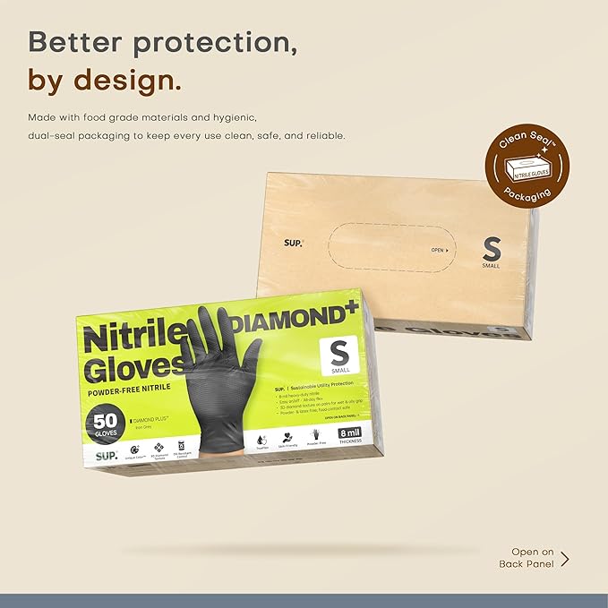 SUPER+ HEAVY DUTY Nitrile Gloves 8 Mil Diamond Texture Disposable Chemical - Image 5