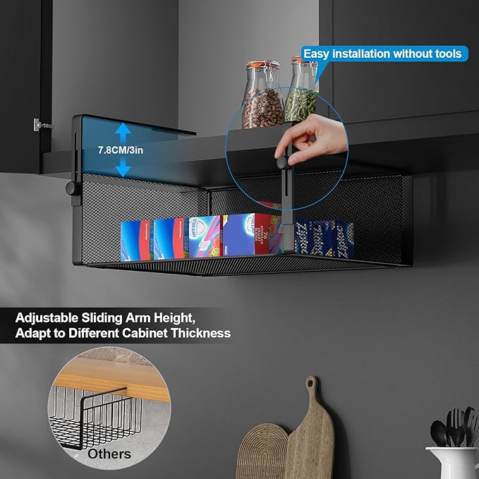2Pack Under Shelf Basket Organizer, Adjustable Hanging Holder - Image 2