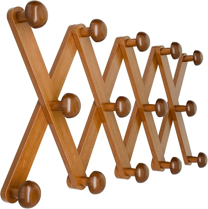 WGFKVAS Hat Rack for Wall with 14 Hooks, Solid Wooden, Expandable Coat Rack by WGFKVAS