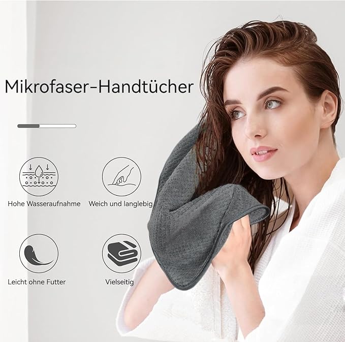 KinHwa Microfiber Hand Towels for Bathroom Soft and Absorbent Face Towels Grey - Image 3