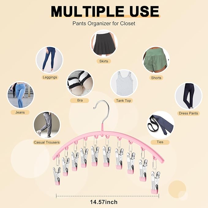 Legging Organizer for Closet, Metal Yoga Pants Hangers 2 Pack w/10 Clips Holds - Image 4