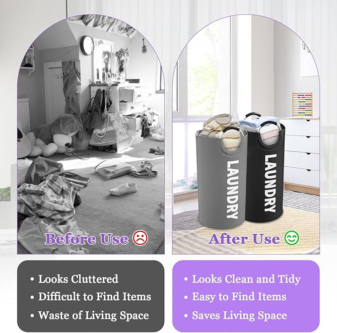 2Pcs Large Laundry Hamper for Adult, 95L Folding Clothes Basket - Image 6