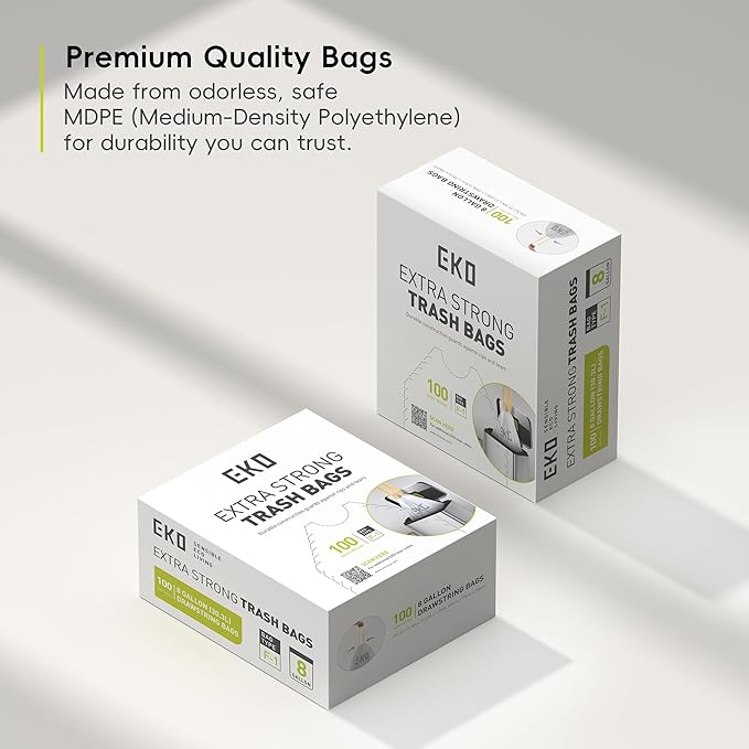 EKO 8 Gallon / 30.3 Liter, Extra-Strong Unscented Garbage Bags, Easy-Dispense - Image 7