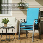 MAMIZO Patio Dining Chairs, Stackable All Weather Teslin Chair, Heavy Duty Outdoor Breathable Chairs Set, w/Armrests, Upgraded Chair FeetW/Strenthened Iron Spacers, 330 LBS (4, Turquoise Blue) - Image 7