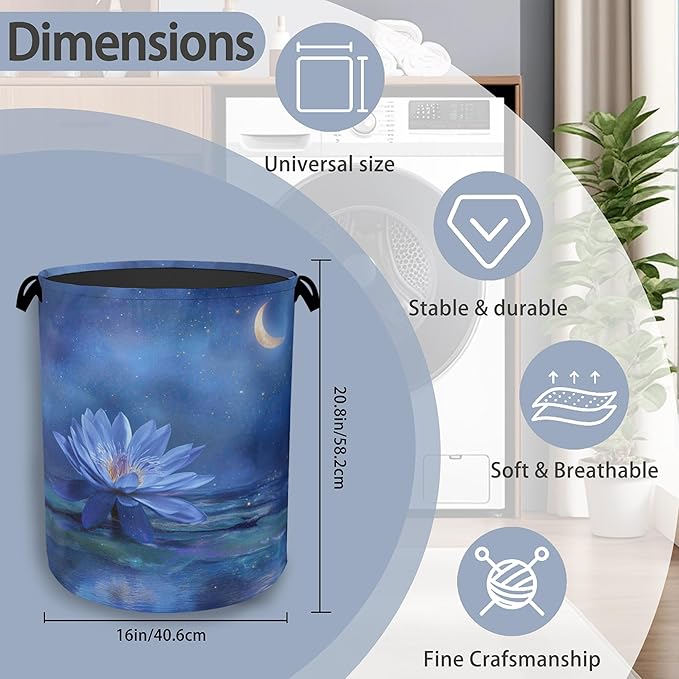 Water Lily Laundry Basket, Moon Oxford Cloth Laundry Hamper - Image 2