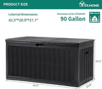 YITAHOME 90 Gallon Large Deck Box with Side Handles, Outdoor Double-Wall Storage for Patio Furniture Cushions, Garden Pool Accessories, Waterproof & Lockable - Image 6