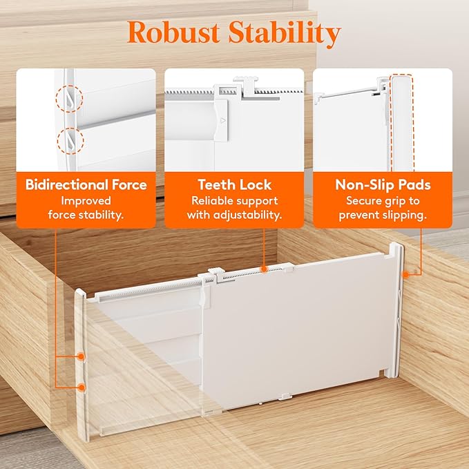 Lifewit 8" Tall 6 Pack Drawer Dividers, 35-56.5cm/13.8-22.2" Expandable Drawer - Image 5