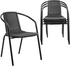 VINGLI PE Rattan Outdoor Dining Chairs Set of 4, Plastic Stackable Patio Chairs for Indoor, Porch, Restaurant, Garden, Black by VINGLI