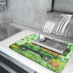 Green Holiday Dish Drying Mat Lucky Clover Truck Drying Mat - Image 5