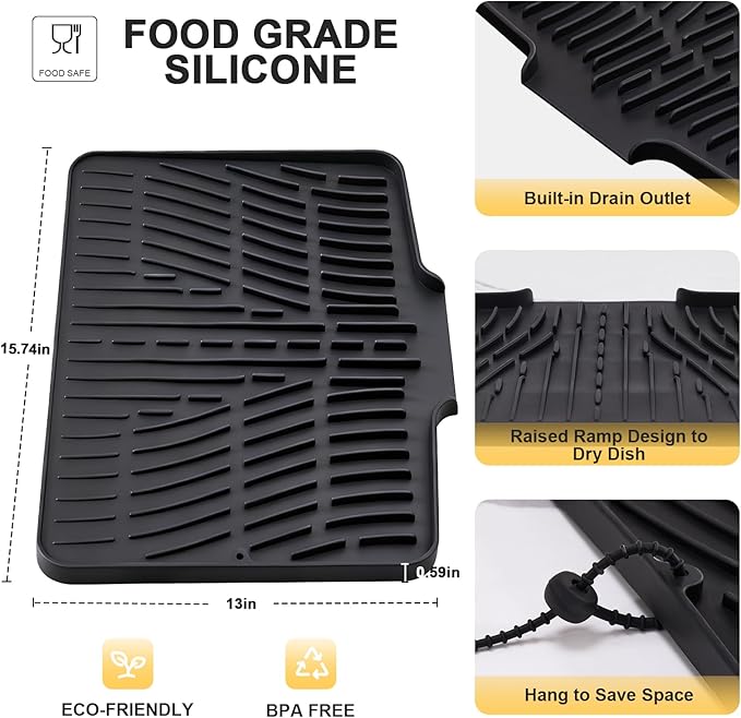 Silicone Dish Drying Mat for Kitchen Counter, Non-Slip Dish Drying Pad - Image 3