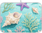 Coral Sea Shells Stars Pattern Dish Drying Mat by OTVEE