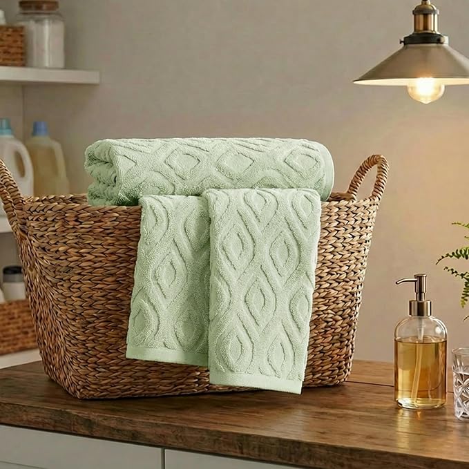 Artoid Mode 1 Pc Light Green 3D Diamond Grid Jacquard Hand Towels - Image 5