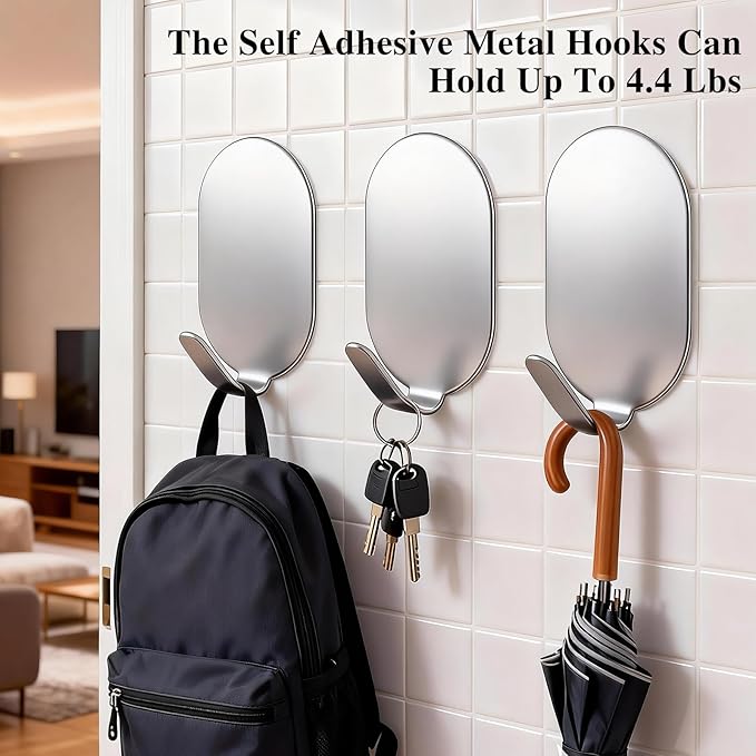 Sticky Adhesive Hooks for Hanging, Key Hooks, Stainless Steel Wall Hooks - Image 4