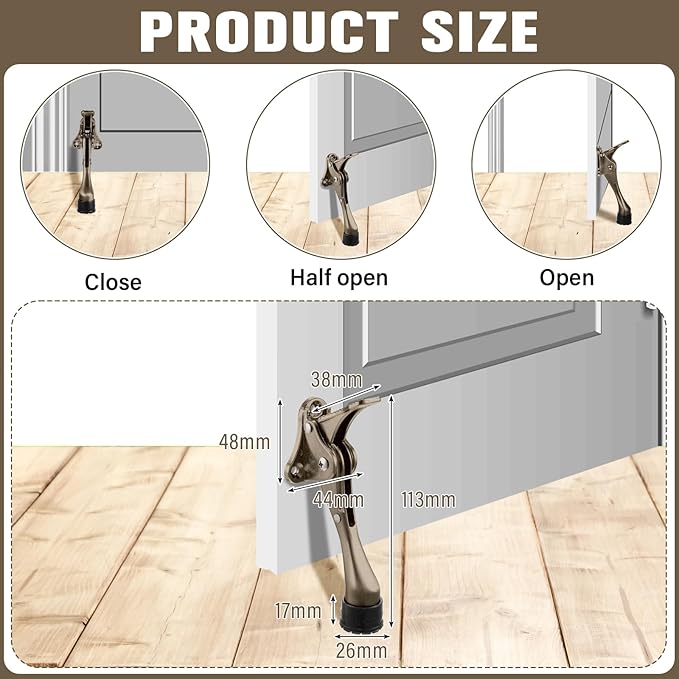 Chumia 12 Pieces Heavy Duty Door Stoppers 5.35 Inches Kickdown Adjustable Kick - Image 2