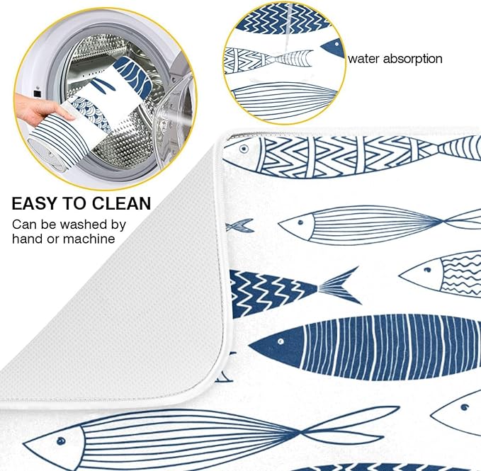 Cartoon Fish Dish Drying Mat for Kitchen Counter Absorbent Microfiber Drying Pad - Image 2