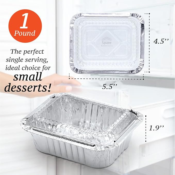 1 Lb Aluminum Pans with Lids, Disposable Baking Foil Containers, Takeout Food - Image 2