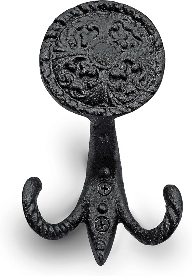 Ambipolar 3-Pack Fleur de lis Plate Style Coat Hooks, Vintage Black Hooks - Image 6