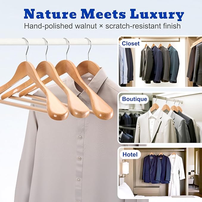 HOUSE DAY Wide Shoulder Wooden Hangers 12 Pack, Wood Suit Hangers - Image 7