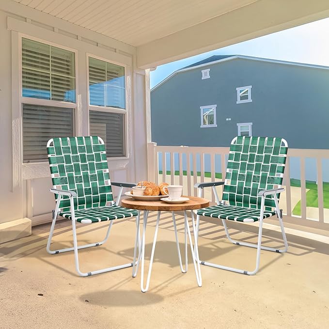 VINGLI Patio Lawn Webbed Folding Chairs Outdoor Beach Portable Camping Chair for Yard, Garden (2, Dark Green, Oversized) - Image 2