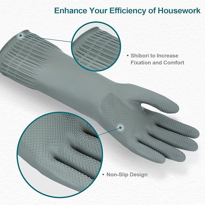 MAMISON Reusable Household Dishwashing Cleaning Rubber Gloves, Non-Slip Kitchen - Image 2