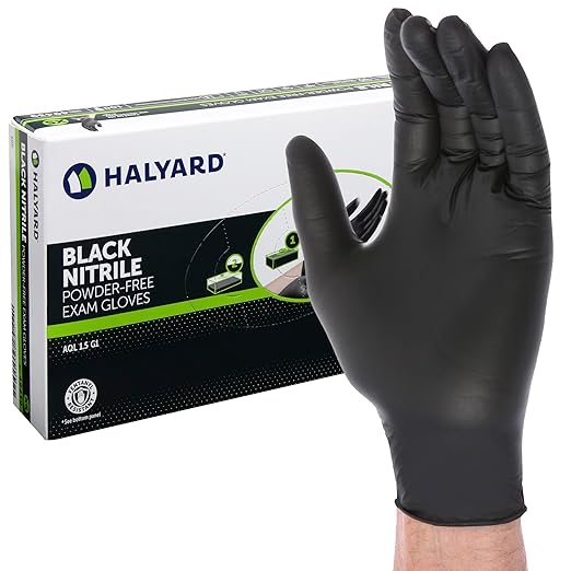 HALYARD Black Disposable Nitrile Exam Gloves Powder Free Medical, Food Safe by HALYARD